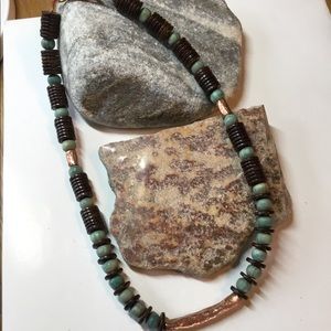 tribal style wood and copper necklace